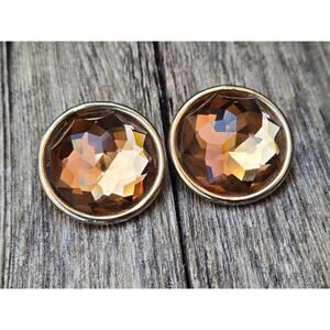 Gorgeous Bergere Champagne Crystal Clip On, Large Pyramid Faceted Glass Earrings